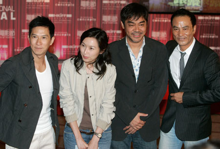 (From L) Hong Kong actor Nick Cheung, Amy Kwok, Sean Andy Lau and Simon Yam attend the gala premiere of the movie